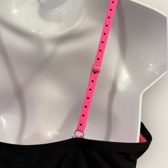 Joe Boxer Black and Pink Polka Dot Ruffle One Piece Swimsuit Size Large Swim - Picture 5 of 6